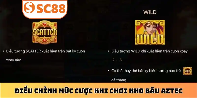 Điều chỉnh mức cược khi chơi kho báu Aztec
